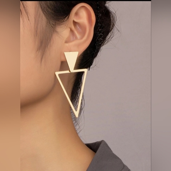 Gold Triangle Earrings - Picture 3 of 8